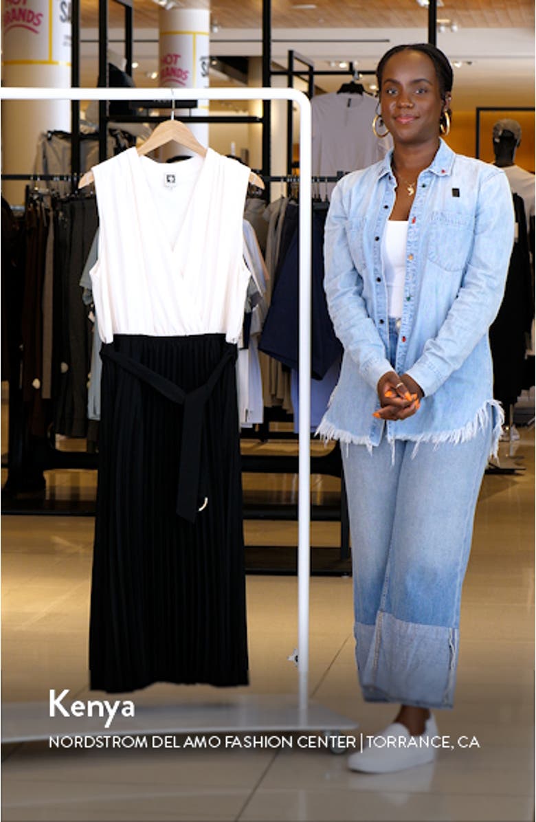 Pleated Belted Surplice V-Neck Dress, sales video thumbnail