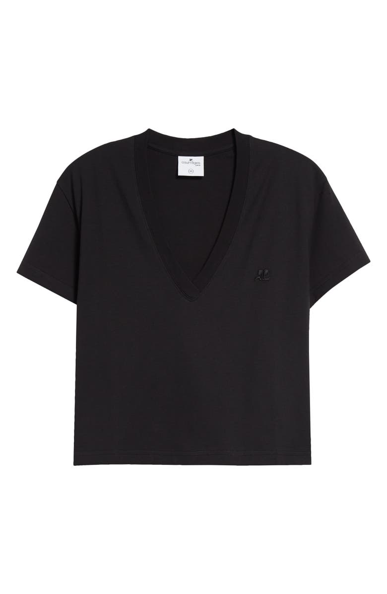 Courrèges Deep V-Neck Crop Cotton T-Shirt, Alternate, color, 
