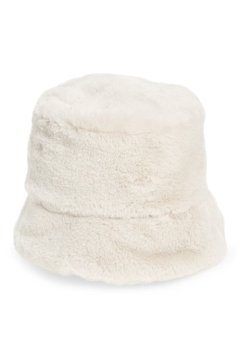 Faux Fur Bucket Hat, Main, color, OFF WHITE