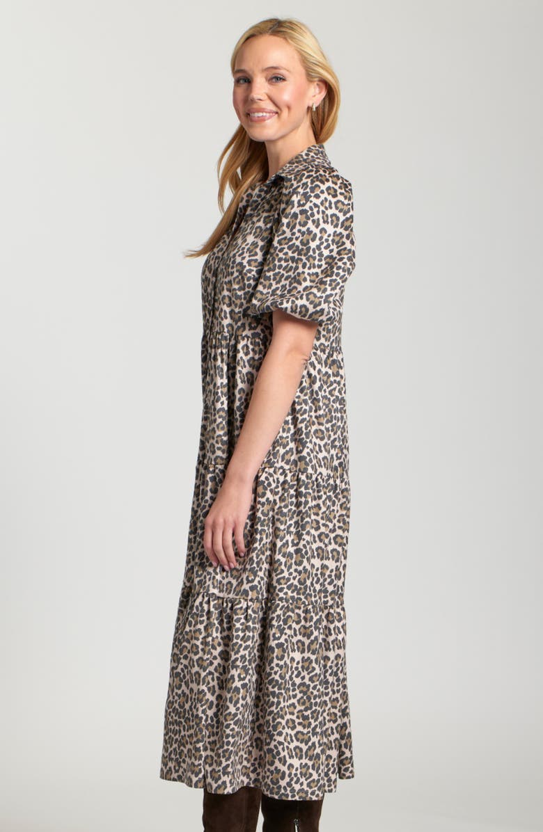 APNY Leopard Print Faux Suede Tiered Shirtdress, Alternate, color, 