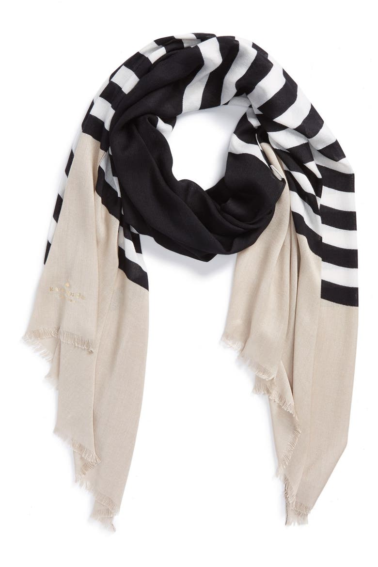 'six month stripe' scarf, Main, color, DECO BEIGE/ BLACK