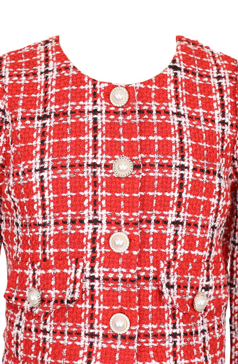 Zunie Kids' Bouclé Dress & Jacket Set, Alternate, color, Red/ Black