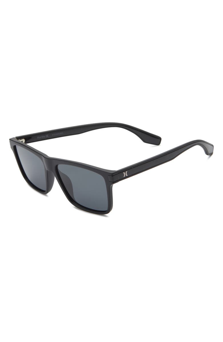 Hurley 56mm Flat Top Polarized Square Sunglasses, Alternate, color, Black
