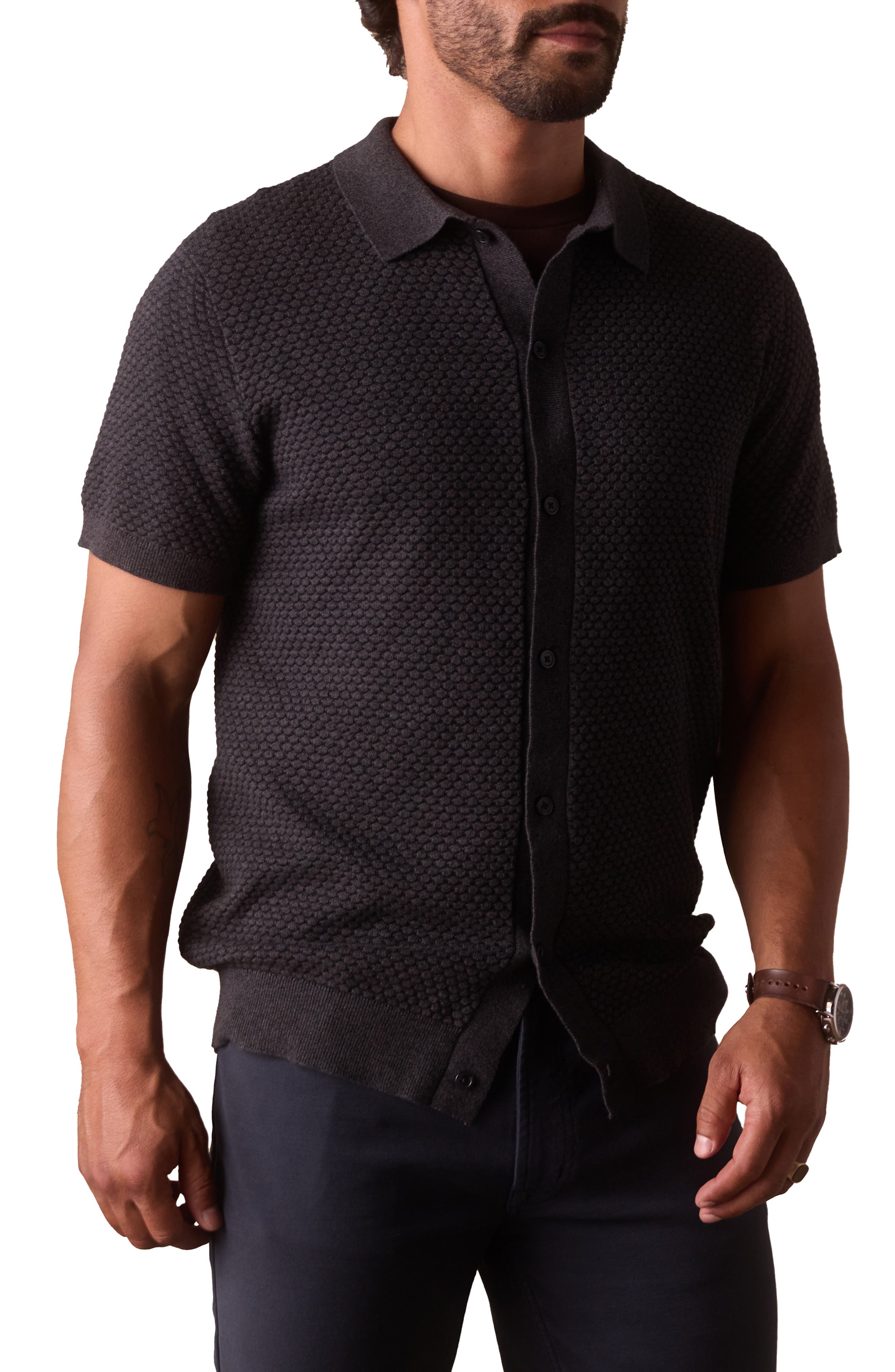 Robles Jacquard Knit Short Sleeve Button-Up Shirt (Men) | Nordstrom