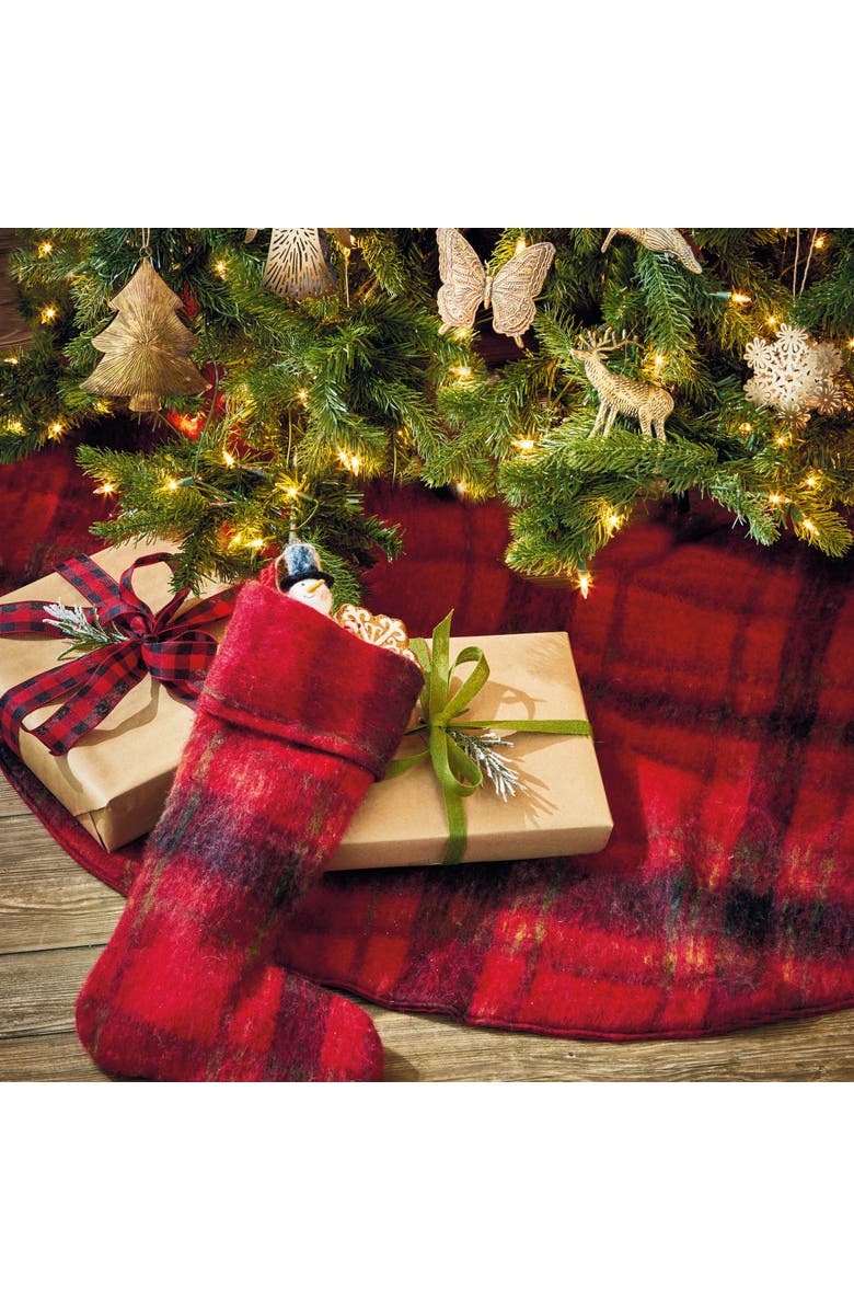tag Wooly Plaid Holiday Stocking Red Multi Christmas Decor, Alternate, color, Red