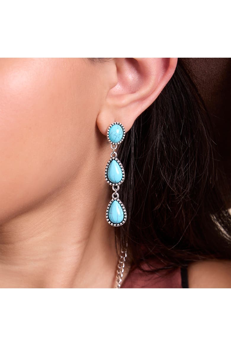 Three Stone Drop Earrings, Alternate, color, Silver, turquoise