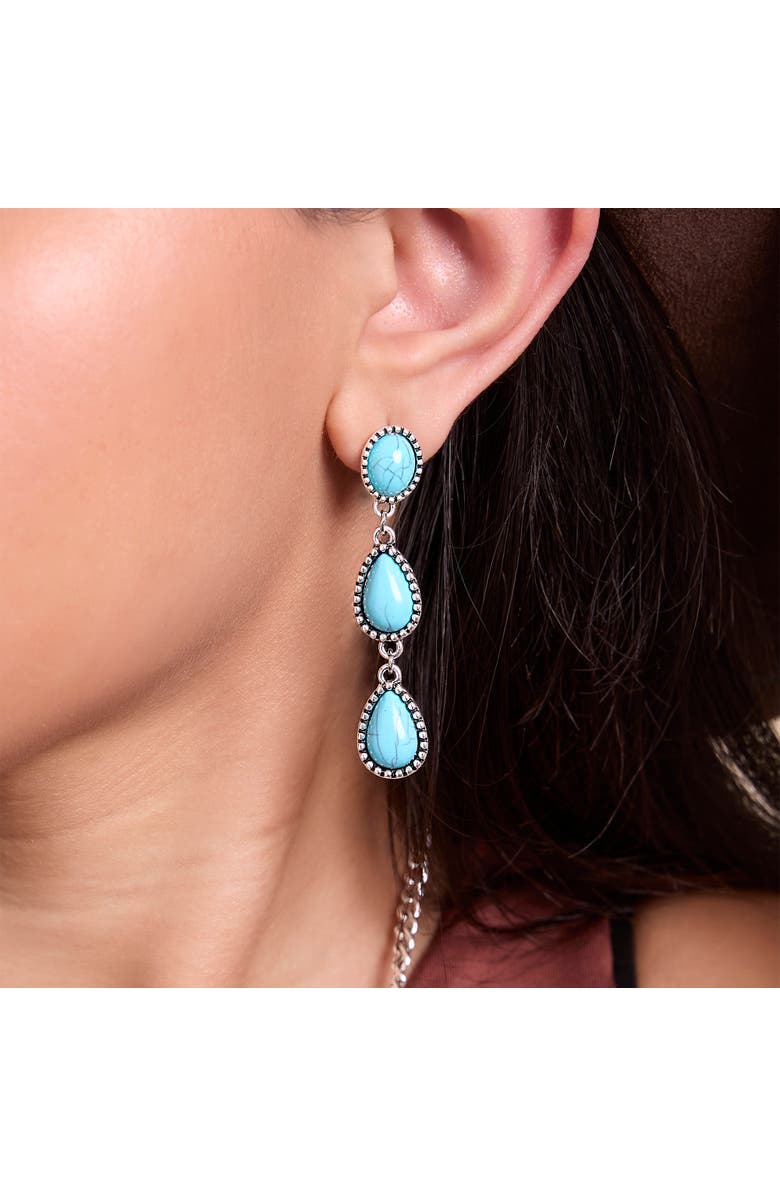 Jessica Simpson Three Stone Drop Earrings, Alternate, color, Silver, Turquoise