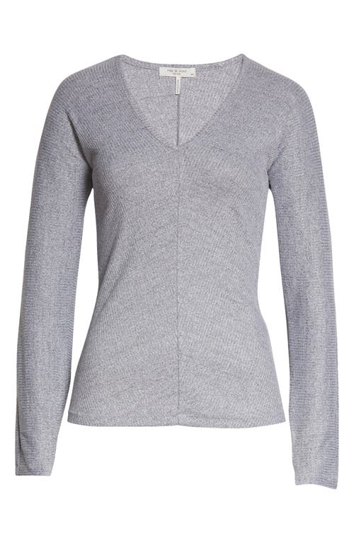 Rag & Bone The Bias Rib Knit Long Sleeve V-neck Top In Gray