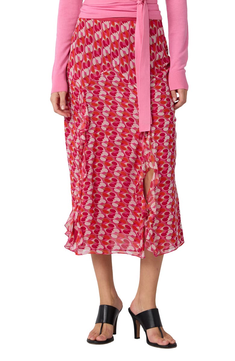 DVF Heavenly Geo Print Midi Skirt, Main, color, Pop Link Mini Blondie Pink