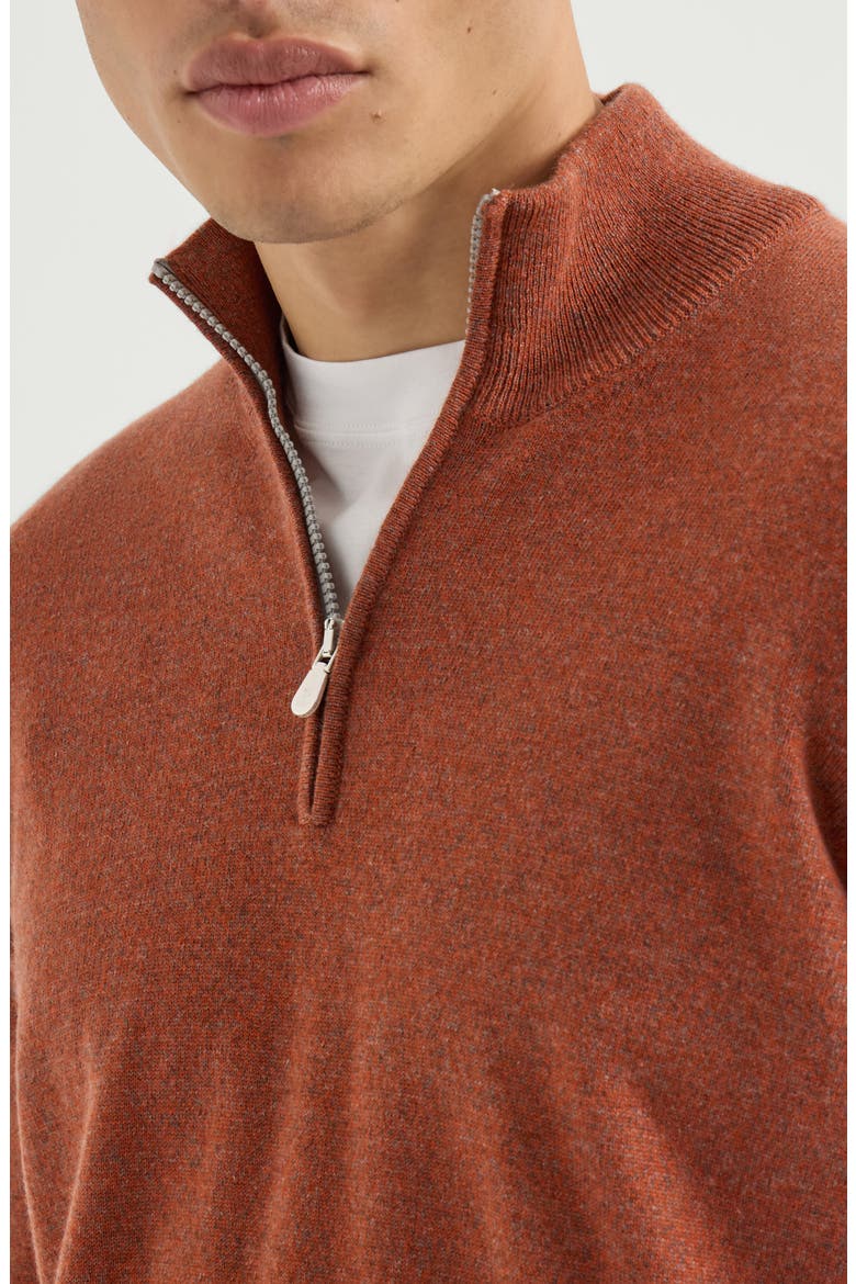 Mouliné cashmere sweater with half zip, Alternate, color, Grey