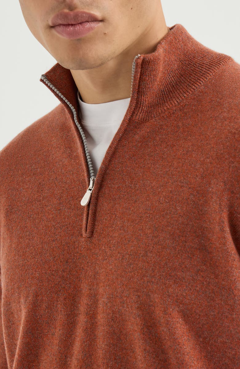 Brunello Cucinelli Mouliné cashmere sweater with half zip, Alternate, color, Grey