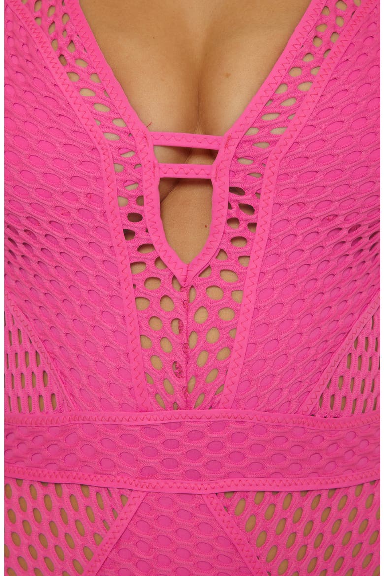 Castaway Plunge One-Piece Swimsuit, Alternate, color, ROSE BERRY