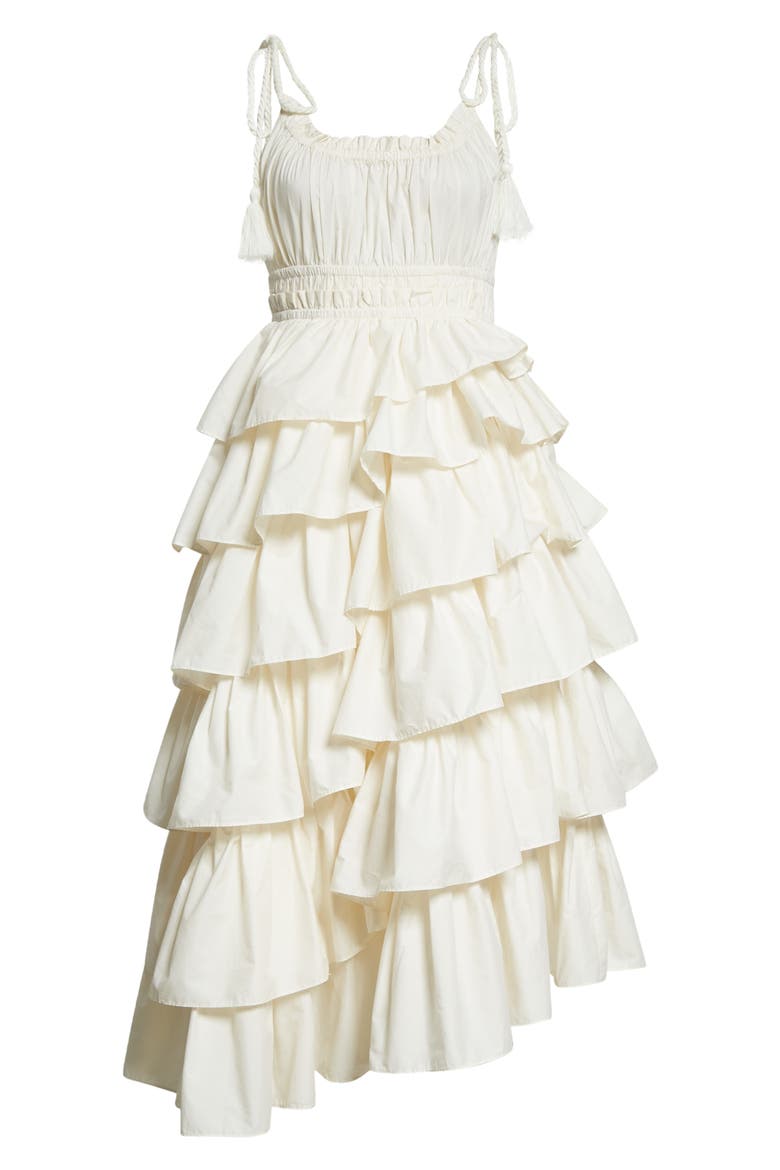 Estela Sleeveless Ruffle Dress, Alternate, color, BLANC