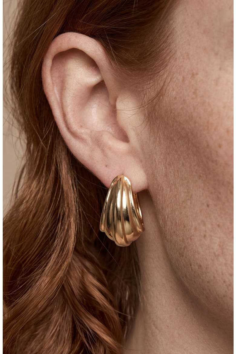 Modern Ridge Huggie Hoop Earrings, Alternate, color, GOLD