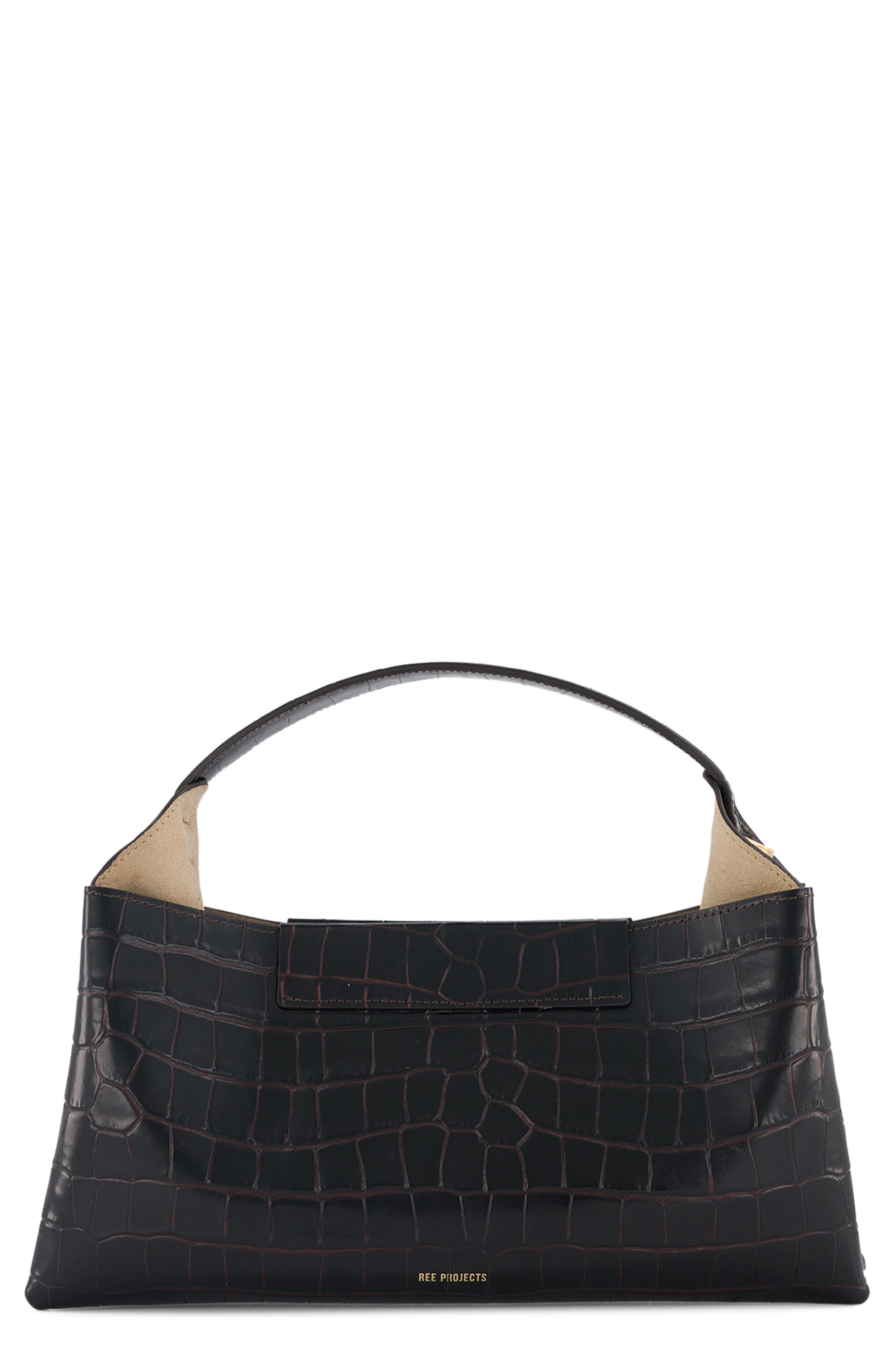 Ree Projects Elieze Baguette Croc Embossed Leather Top Handle Bag, Main, color, Red/ Brown