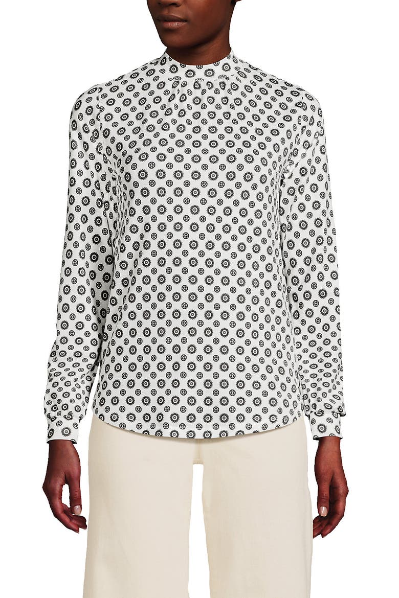 Jersey Long Sleeve Gathered Mock, Main, color, Ivory Encircle Geo