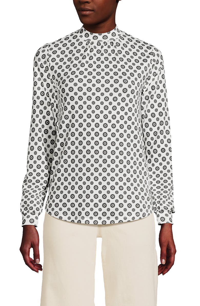Lands' End Jersey Long Sleeve Gathered Mock, Main, color, Ivory Encircle Geo