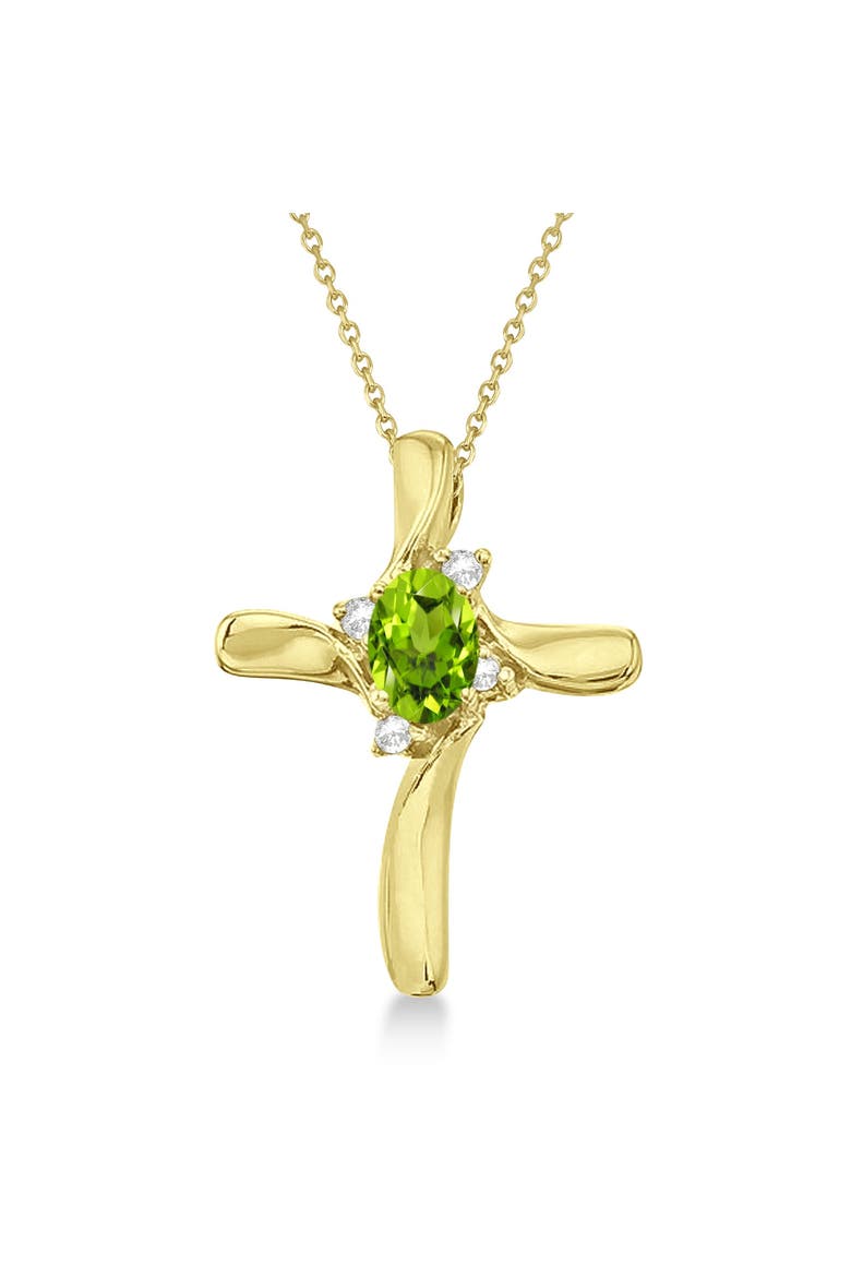 Peridot & Diamond Cross Necklace Pendant 14K 0.50ct, Main, color, Yellow Gold