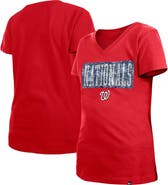 New Era Girls Youth New Era Red Washington Nationals Flip Sequin Team V-Neck T-Shirt