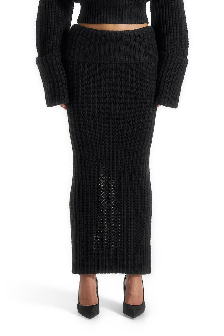 Lyra Knit Maxi Skirt with Foldover, Alternate, color, Black