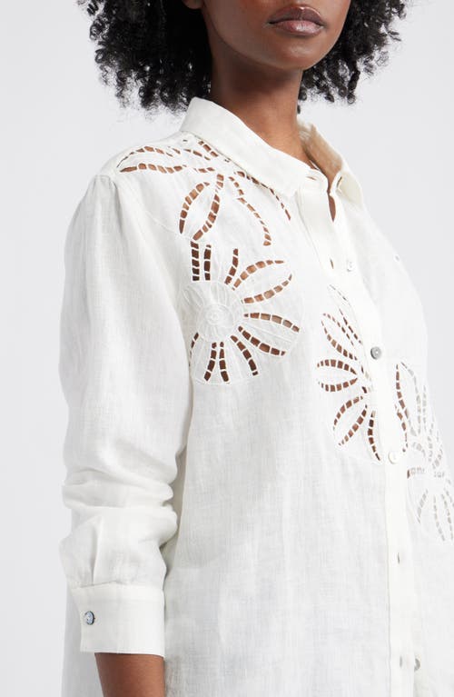 Rails Samar Floral Embroidery Detail Linen Blend Button-up Shirt