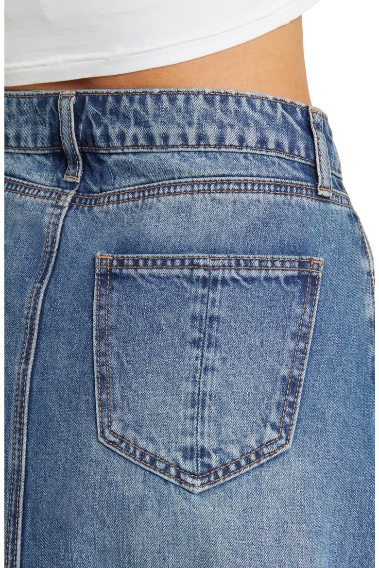Frayed Hem Denim Maxi Skirt, Alternate, color, WASHED BLUE