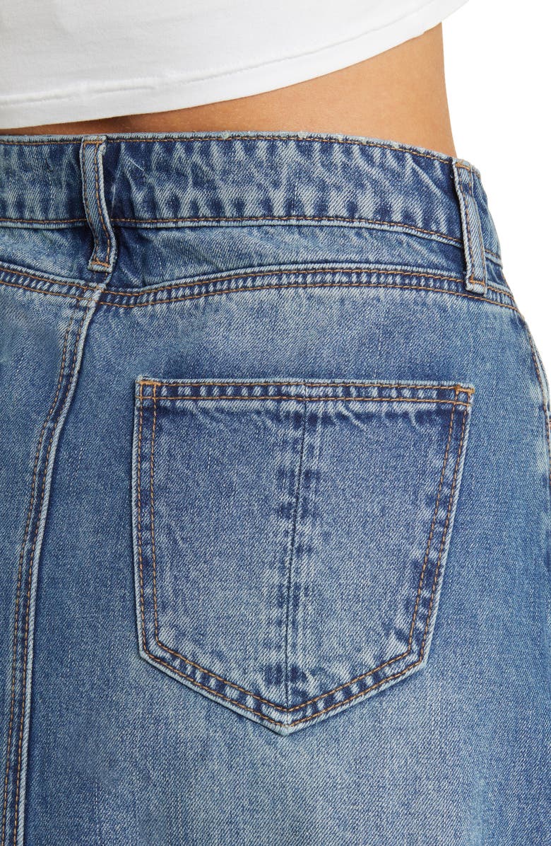 Prosperity Denim Frayed Hem Denim Maxi Skirt, Alternate, color, 