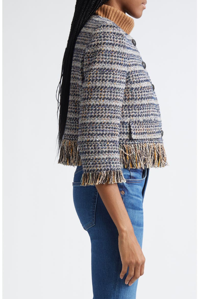 Lyons Tweed Fringe Jacket, Alternate, color, NAVY MULTI