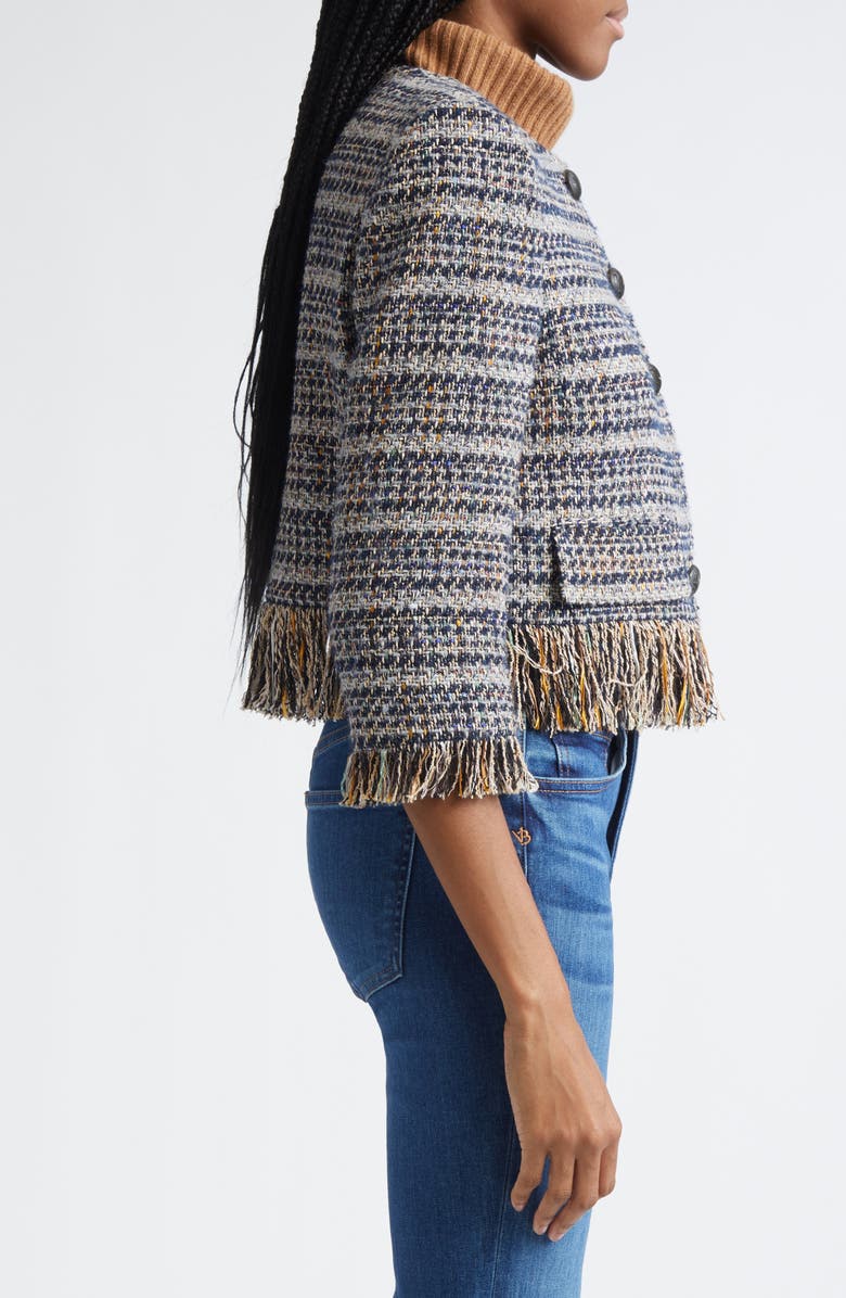 Veronica Beard Lyons Tweed Fringe Jacket, Alternate, color, Navy Multi