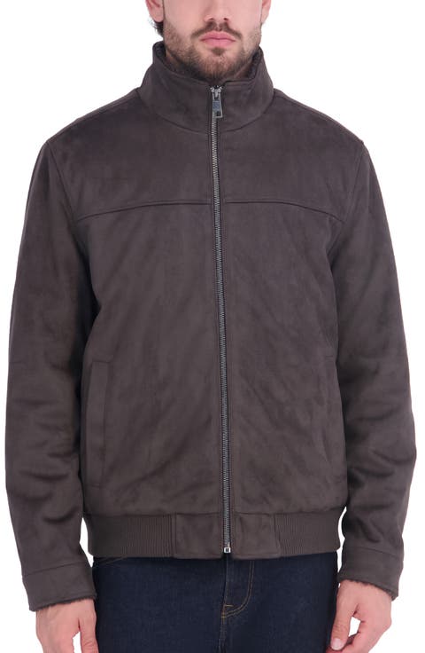 Faux Suede Stand Collar Jacket