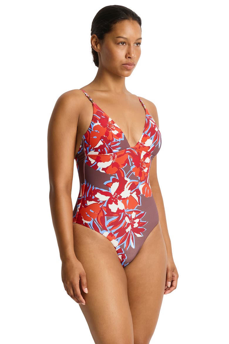 Triangle One-Piece Swimsuit, Alternate, color, CHOCOLATE