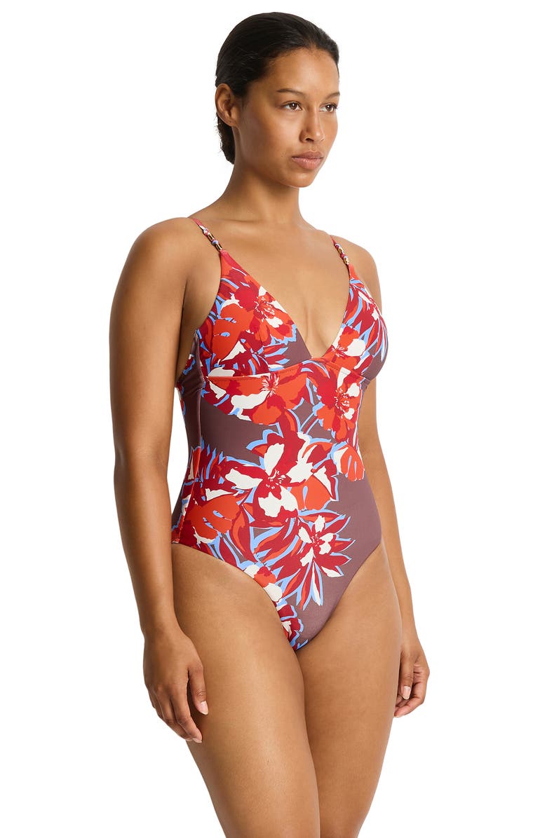 Sea Level Triangle One-Piece Swimsuit, Alternate, color, Chocolate