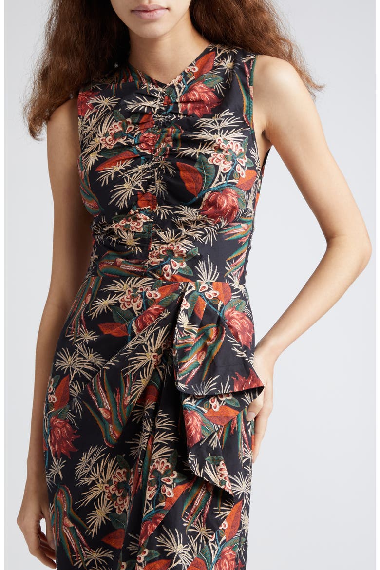 Edlyn Floral Ruffle Detail Cotton Midi Dress, Alternate, color, ANTHURIUM