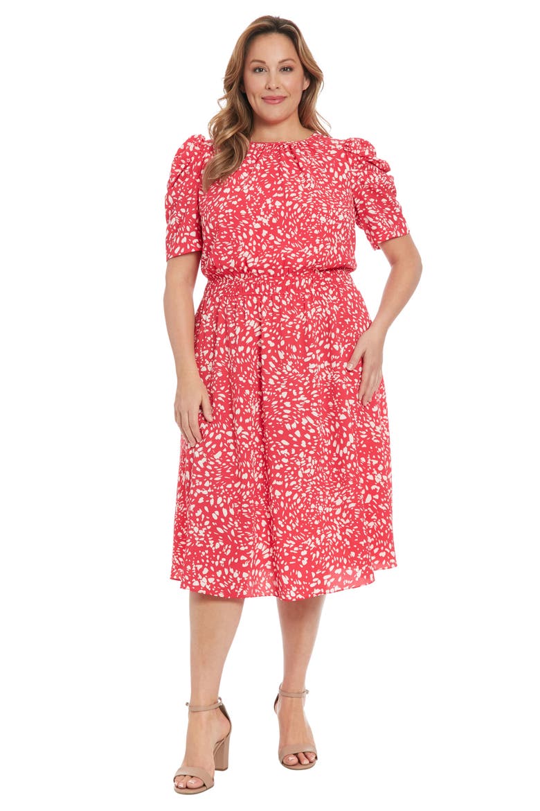 Elbow Length Sleeve Midi Dress, Alternate, color, ROSE RED