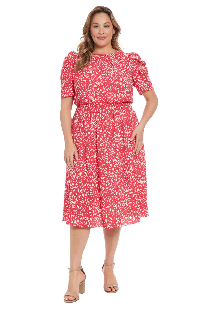 London Times Elbow Length Sleeve Midi Dress, Alternate, color, Rose Red