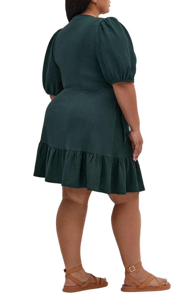 City Chic Katelyn Puff Sleeve Faux Wrap Dress, Alternate, color, Emerald