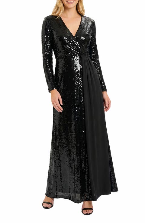 Sequin Long Sleeve Gown