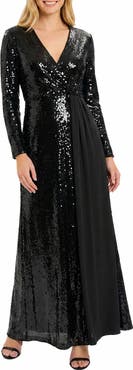Maggy London Sequin Long Sleeve Gown