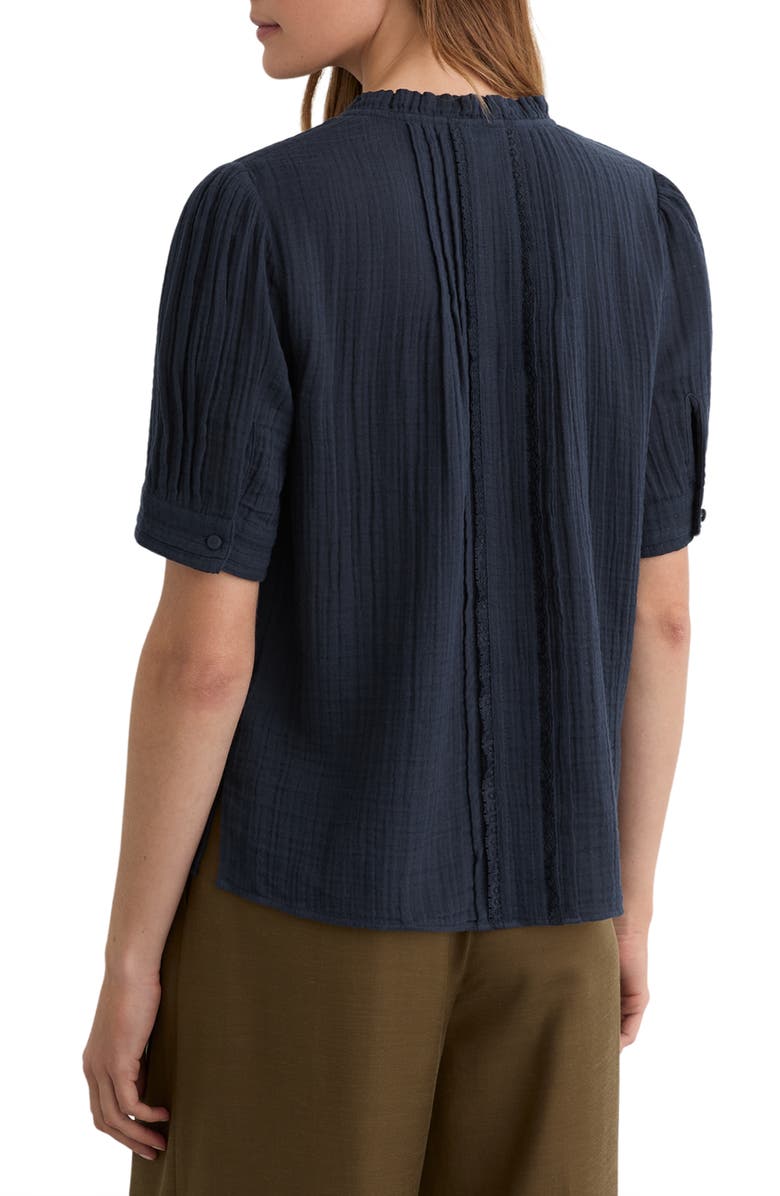 Reiss Aurelia Pintuck Pleat Cotton Gauze Button-Up Shirt, Alternate, color, Navy
