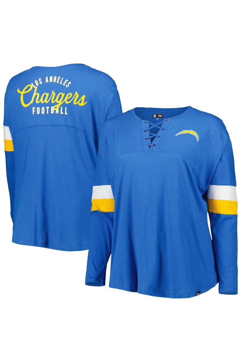 Women's New Era Powder Blue Los Angeles Chargers Plus Size Athletic Varsity Lace-Up V-Neck Long Sleeve T-Shirt, Main, color, Powder Blue