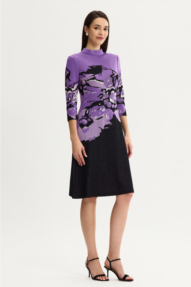 A-Line Abstract Jacquard Soft Knit Dress, Alternate, color, Sunset Purple/Black