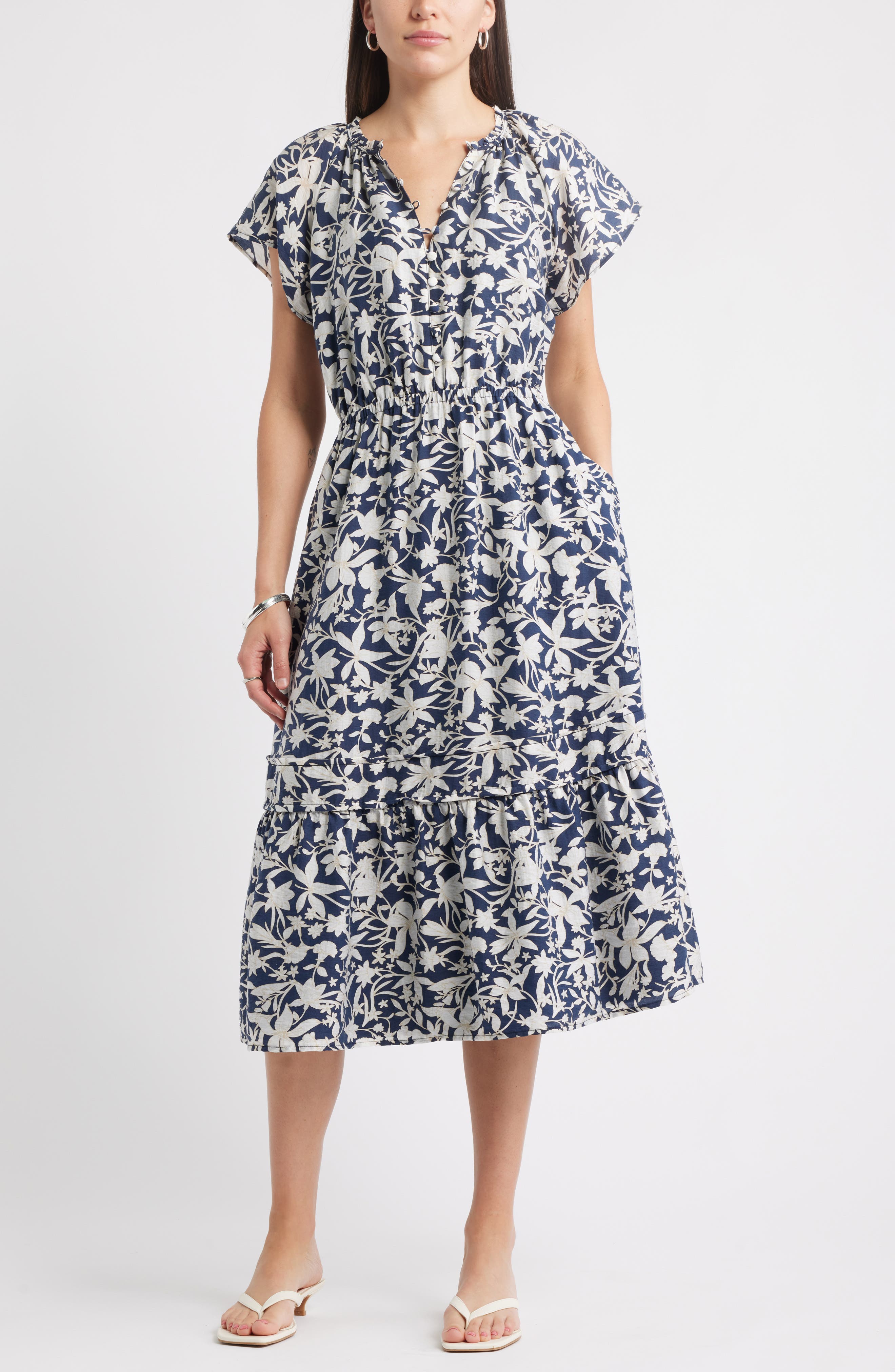 Caslon® Front Button Midi Dress