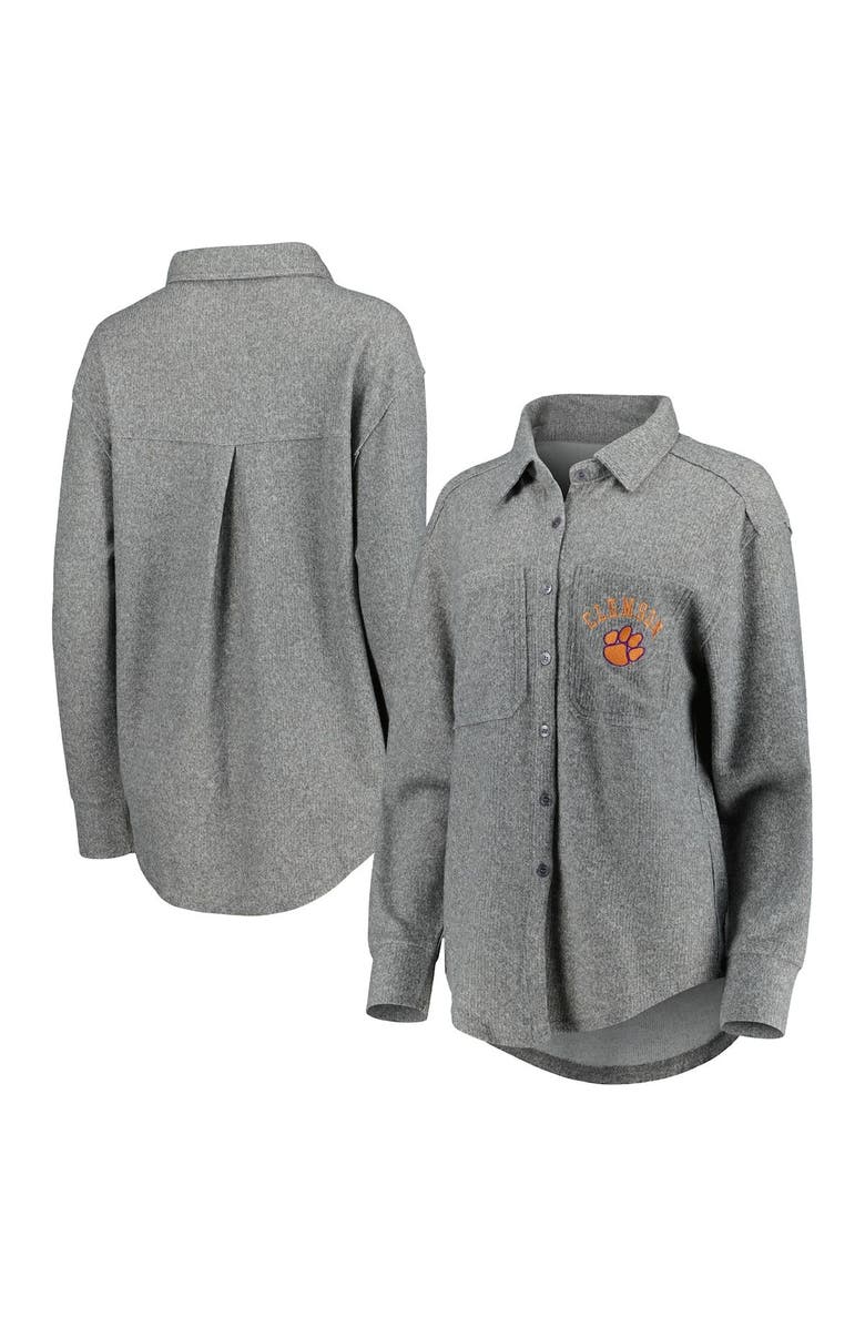 GAMEDAY COUTURE Women's Gameday Couture Gray Clemson Tigers Switch It Up Tri-Blend Button-Up Shacket, Main, color, Gray