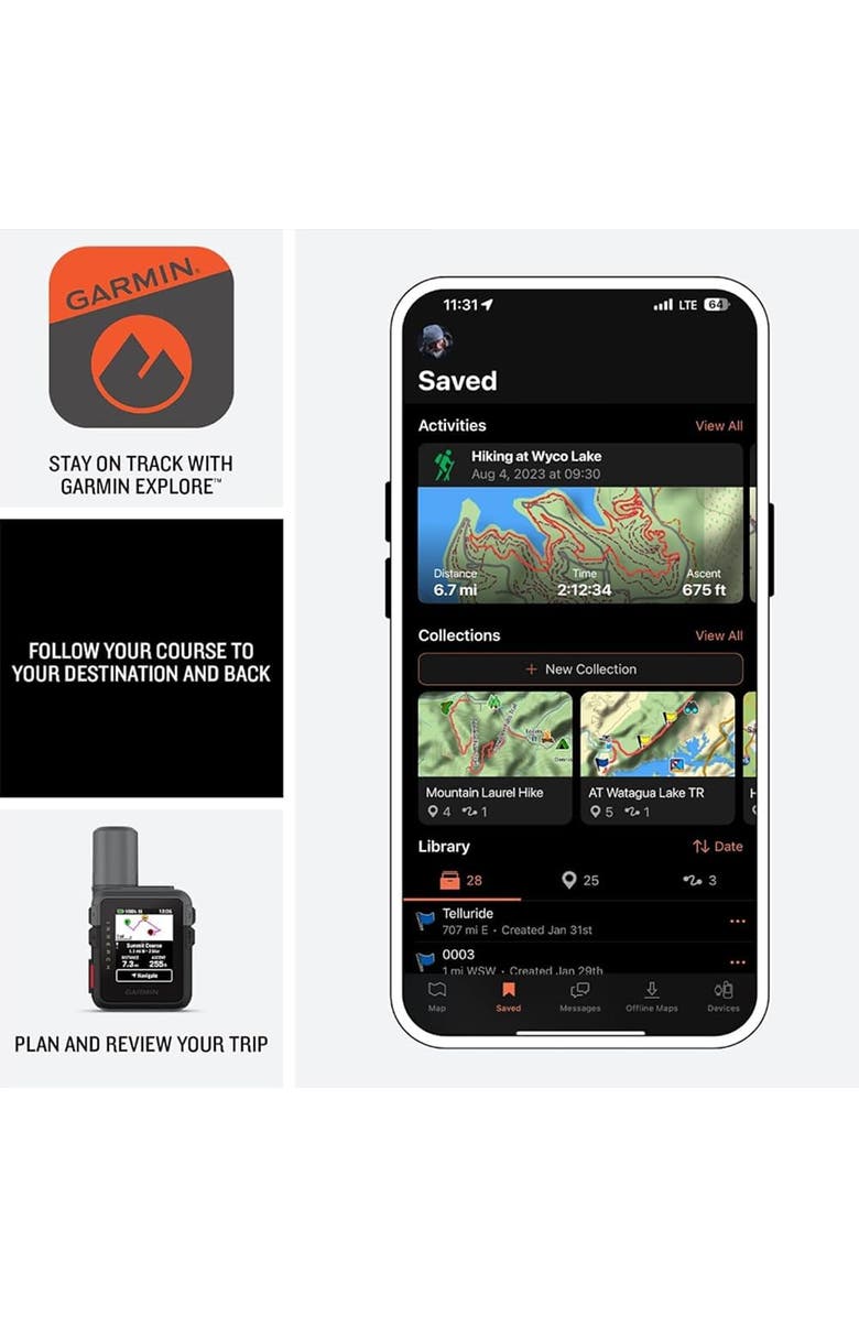 Garmin inReach Mini 3 Compact Satellite Communicator 1.9" Outdoor GPS with Worldwide Maps and Built-In Bluetooth - Black, Alternate, color, Black