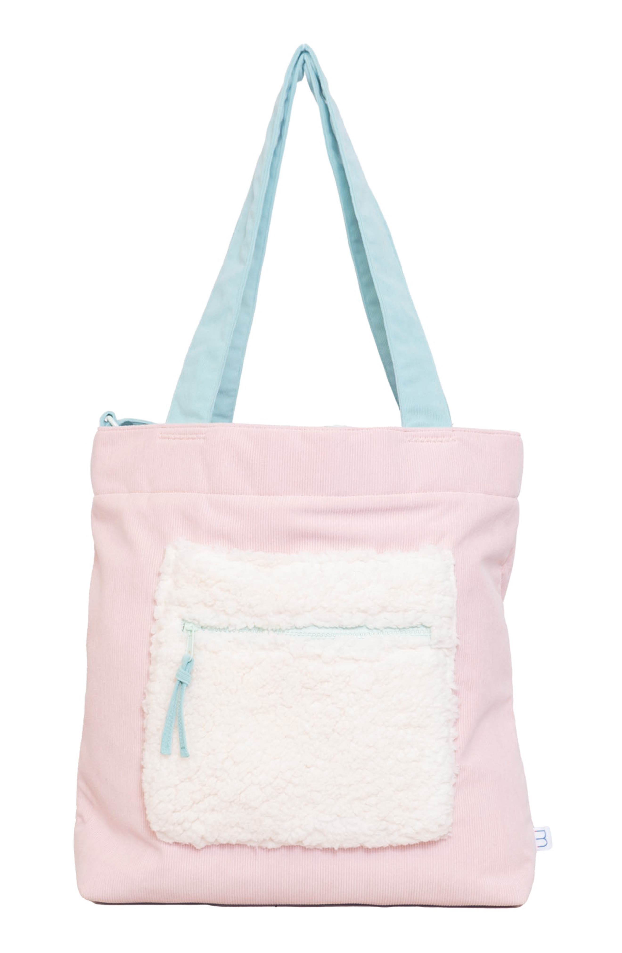mimish Kids
 Colorblock Corduroy 
Faux Shearling Tote, Alternate, color, Cotton Candy/ Fair Aqua