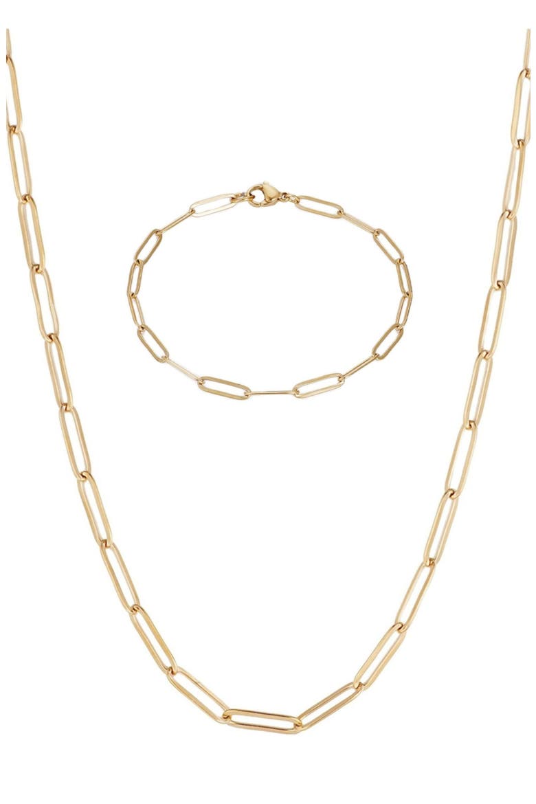 18K Gold Plated Paper Clip Necklace & Bracelet Set, Main, color, GOLD