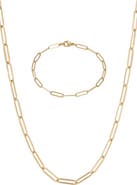 Adornia 18K Gold Plated Paper Clip Necklace & Bracelet Set