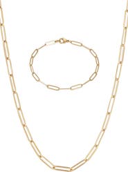 Adornia 18K Gold Plated Paper Clip Necklace & Bracelet Set