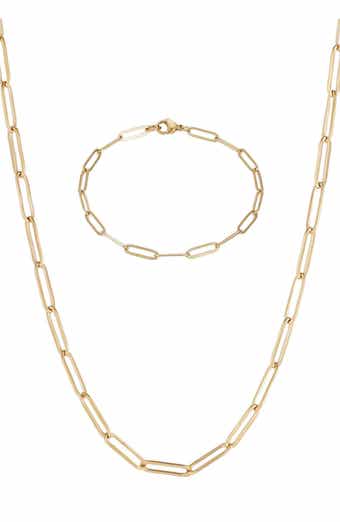 Adornia 18K Gold Plated Paper Clip Necklace & Bracelet Set