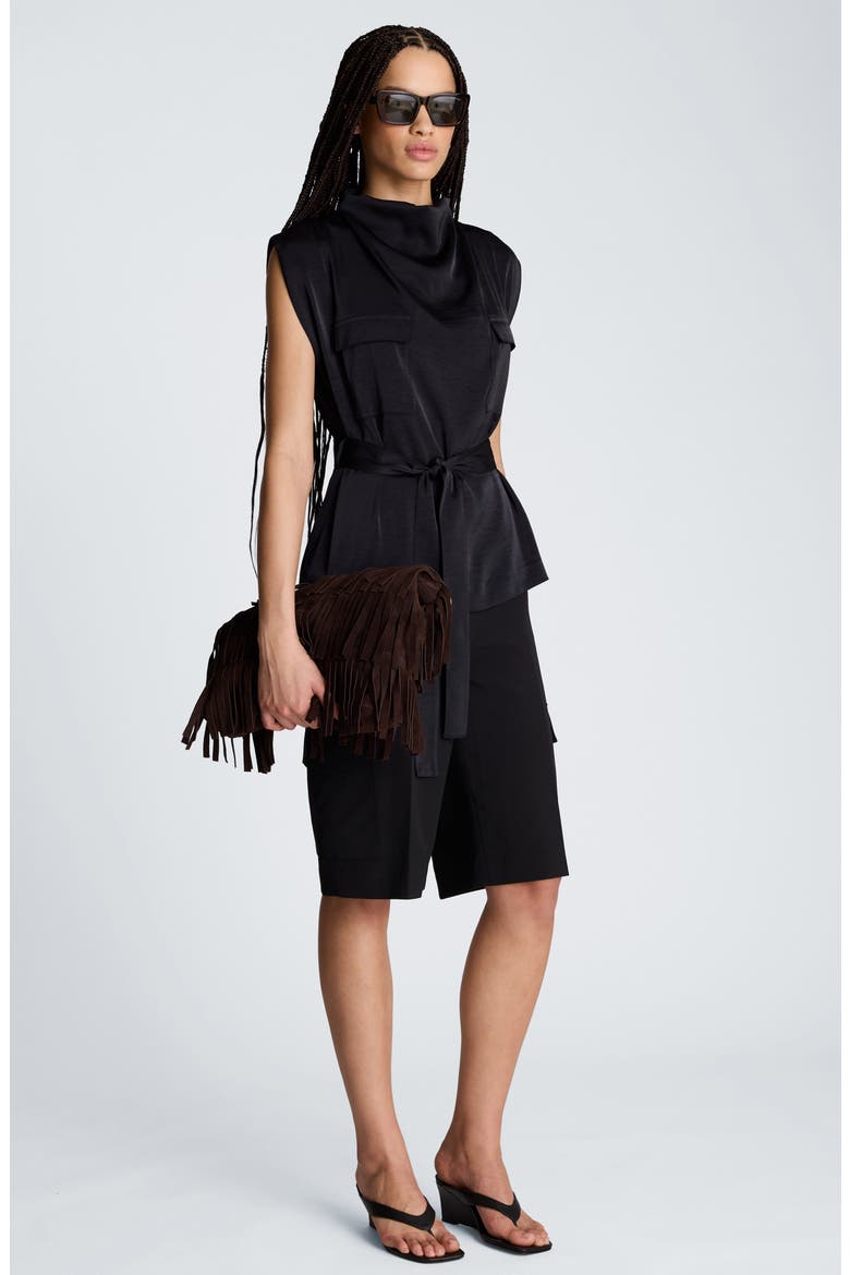 Cowl Neck Hammered Satin Top, Alternate, color, BLACK